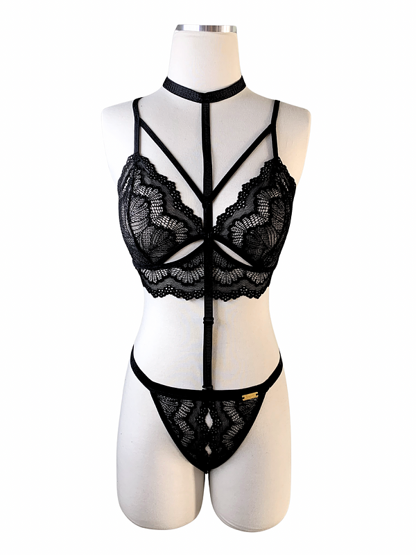 Naked Intention Black Crotchless Set