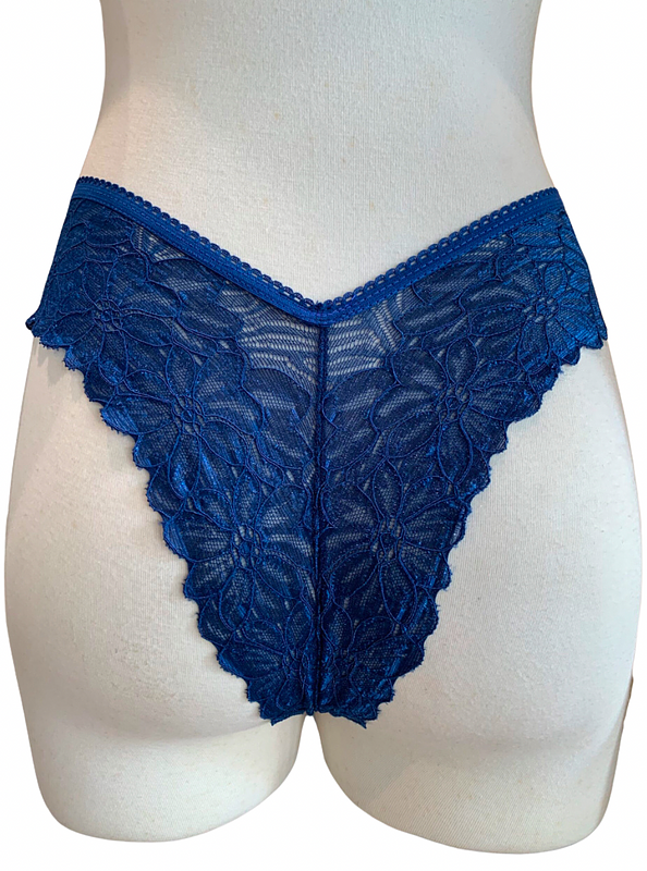 Deep Blue Lace High Waisted Cheeky Panty
