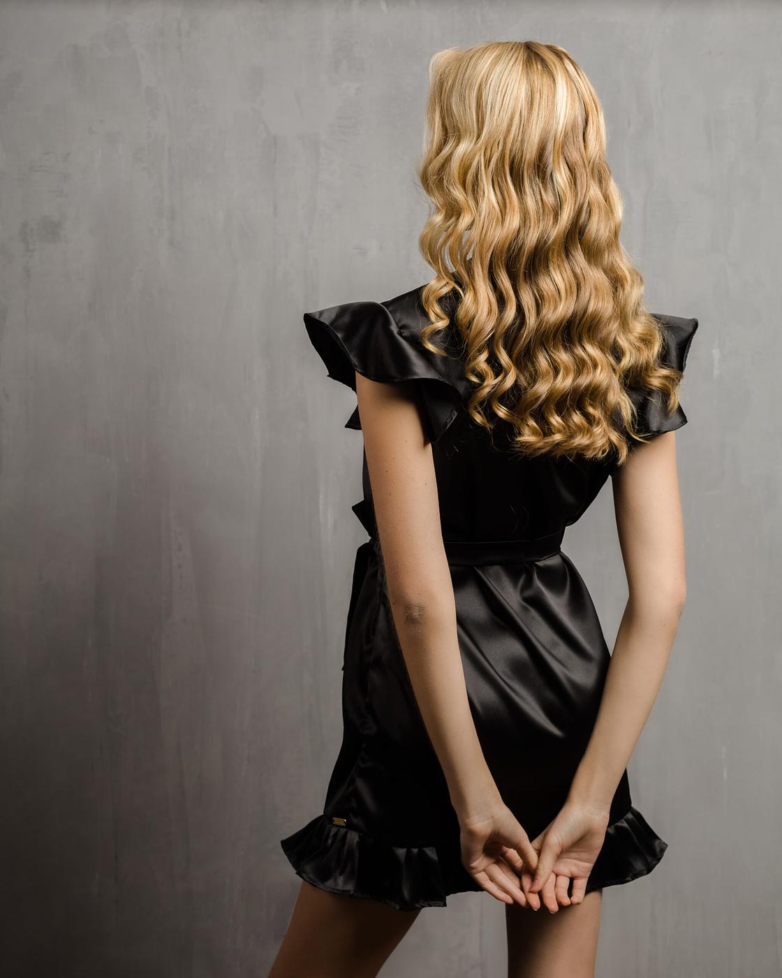 Satin Black Flowy Kimono - Image 3