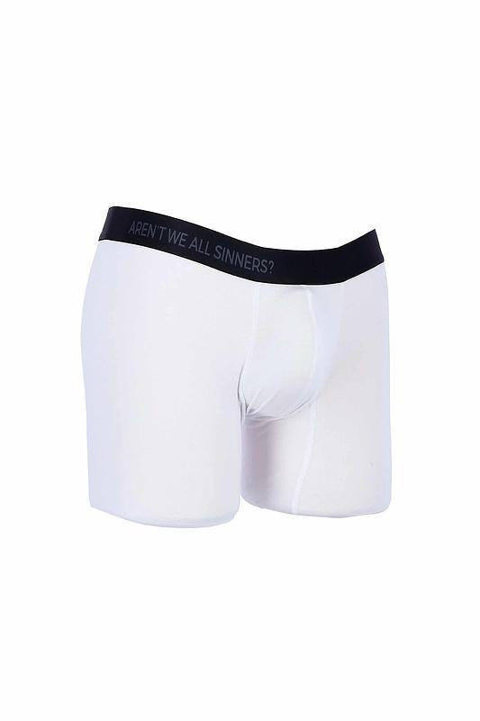 "AREN'T WE ALL SINNERS?" White Cotton Boxer Brief