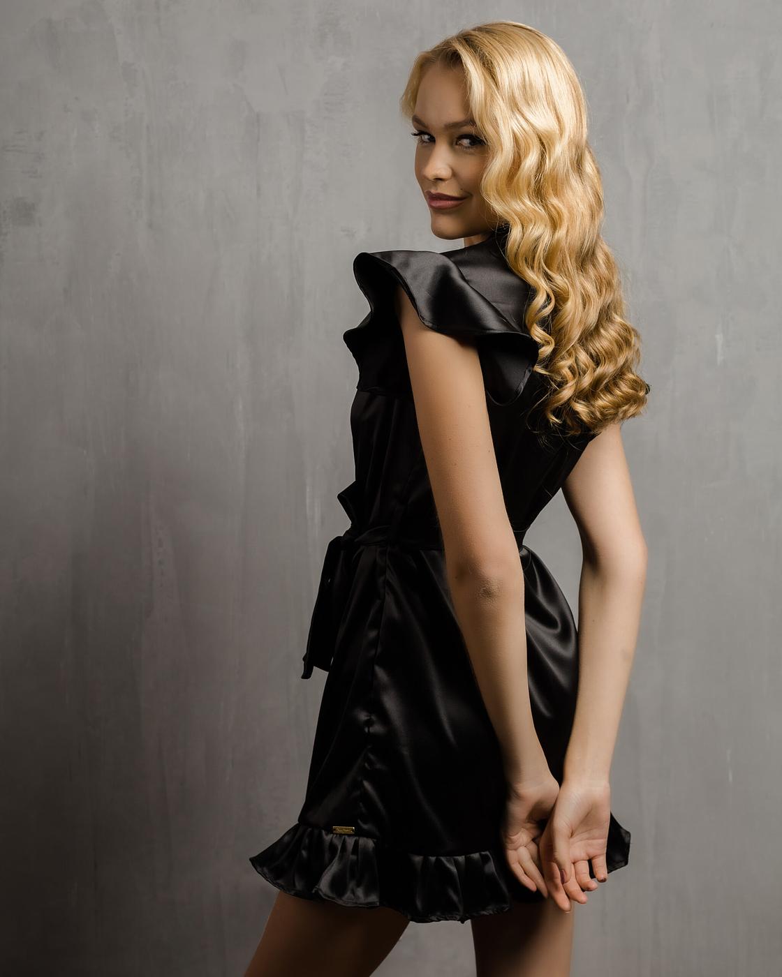 Satin Black Flowy Kimono - Image 2