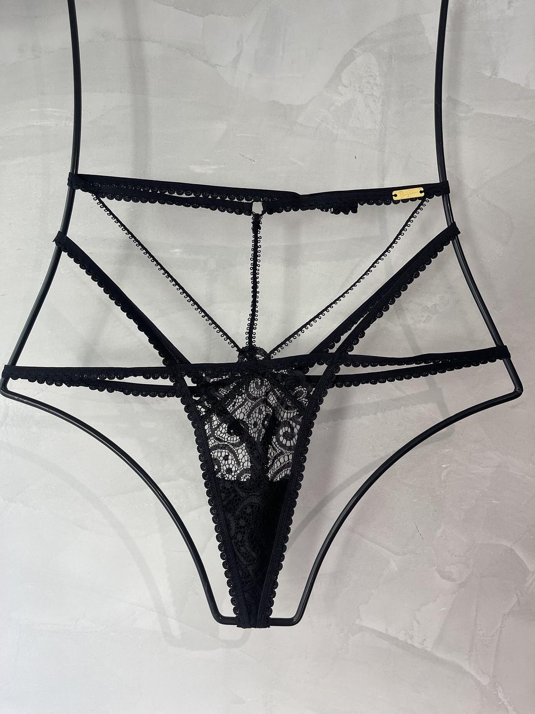 Pussy Cat Black High Waisted Thong