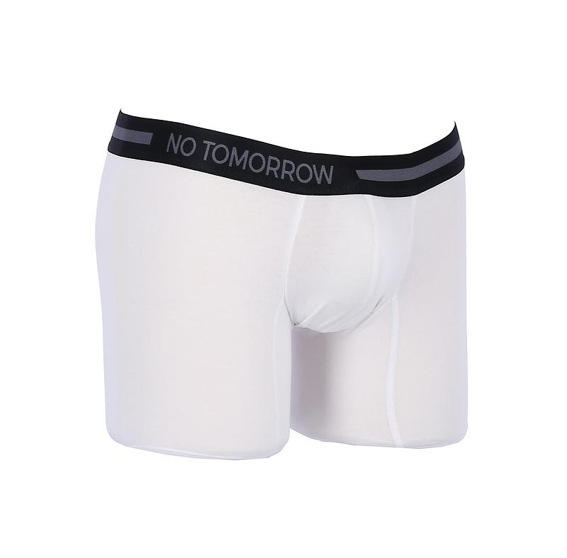 “NO TOMORROW” Lined Elastic Band  White Cotton Boxer Brief