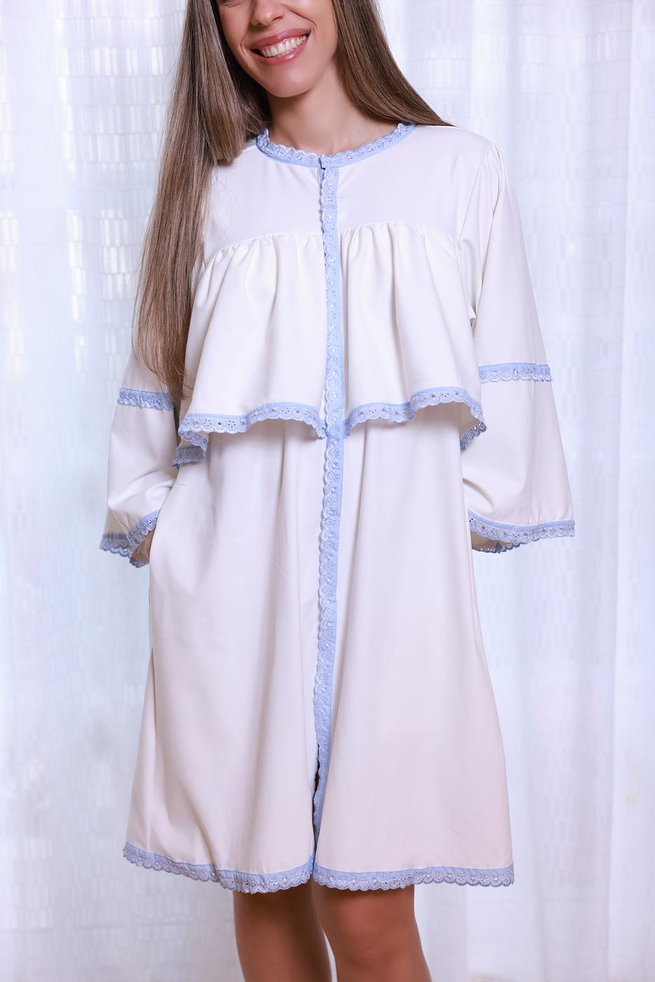 SmartHide Bata de Lactancia de Algodón Blanco/Azul - Maternidad