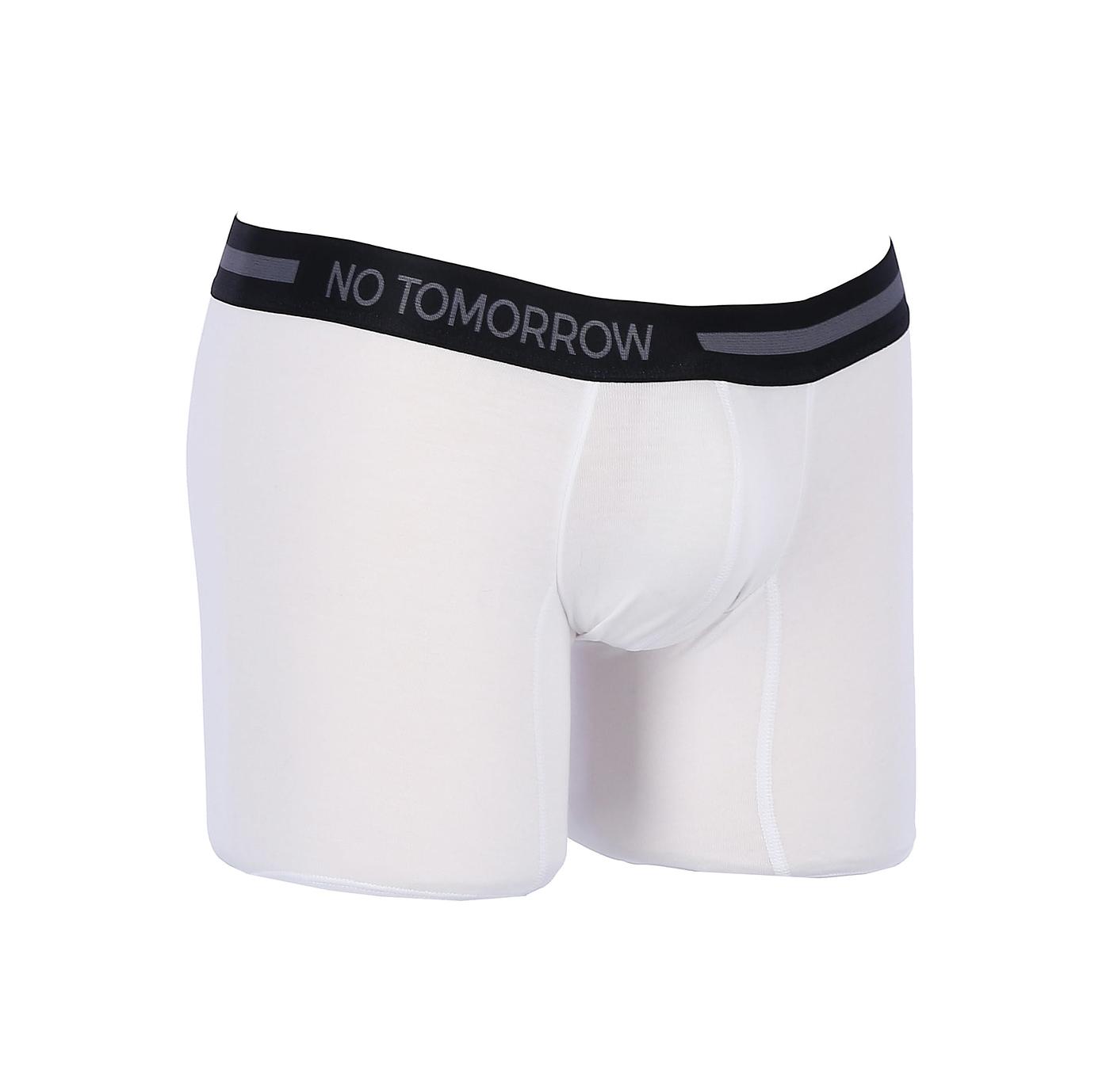 “NO TOMORROW” Lined Elastic Band  White Cotton Boxer Brief