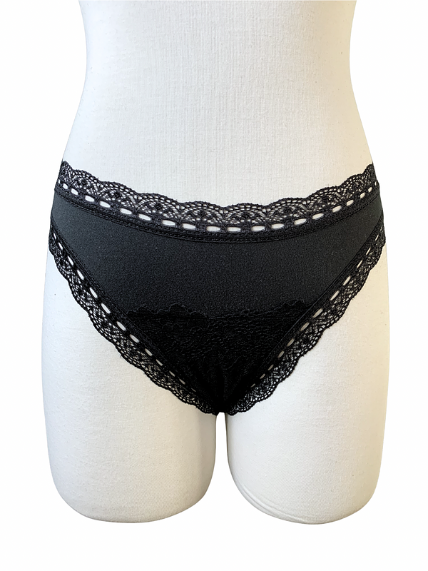 Fancy x Ally Black Cotton Lace Thong 
