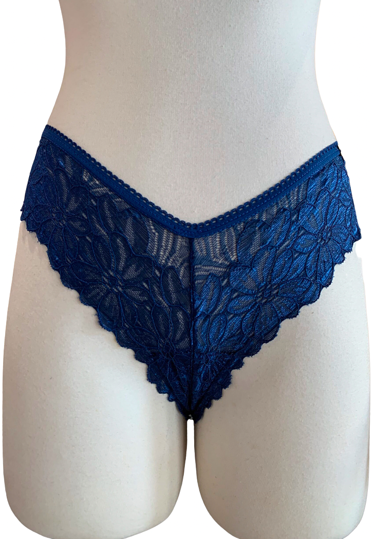 Deep Blue Lace High Waisted Cheeky Panty - Image 2