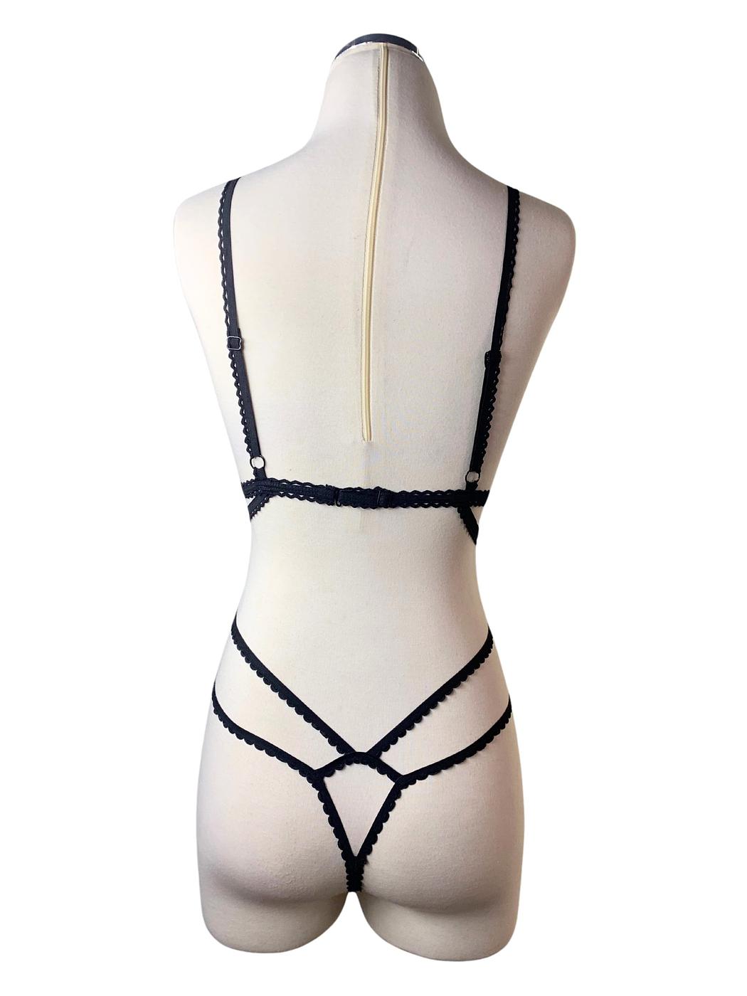 Color Block Salmon & Black Lingerie Set - Image 2