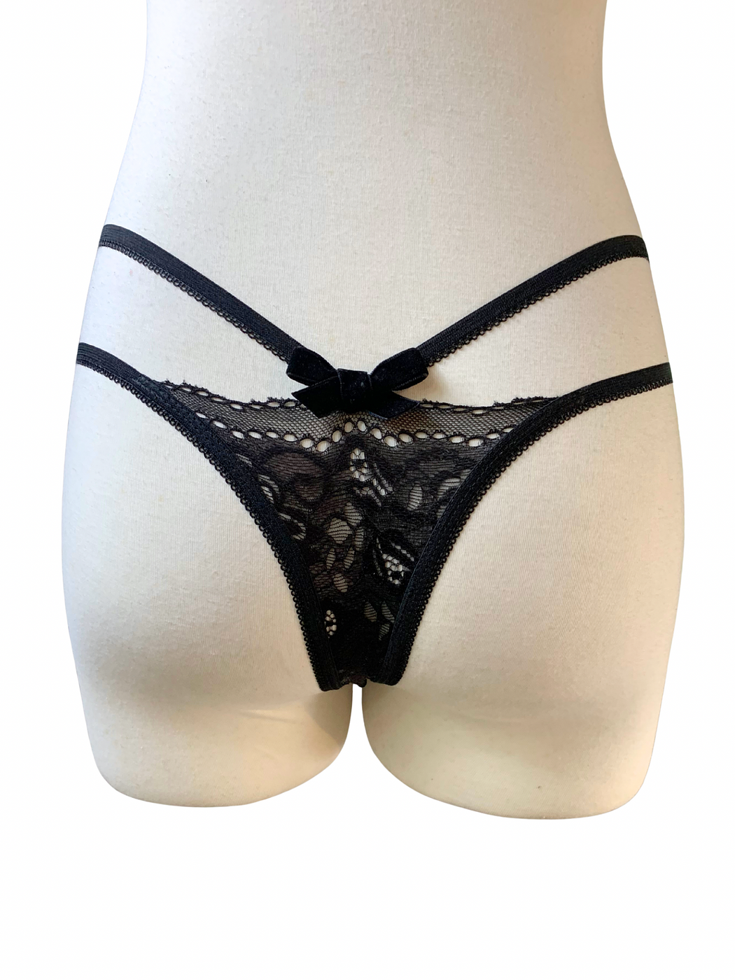 Black Double Bow Thong - Image 2