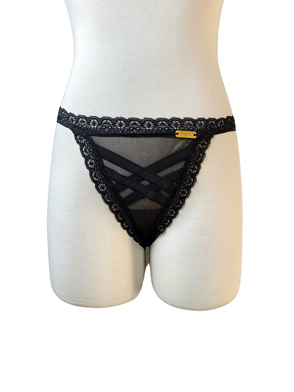 Black Mesh Crossed Thong