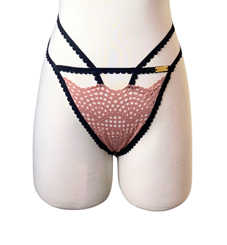 Black and Rose Color Block Thong