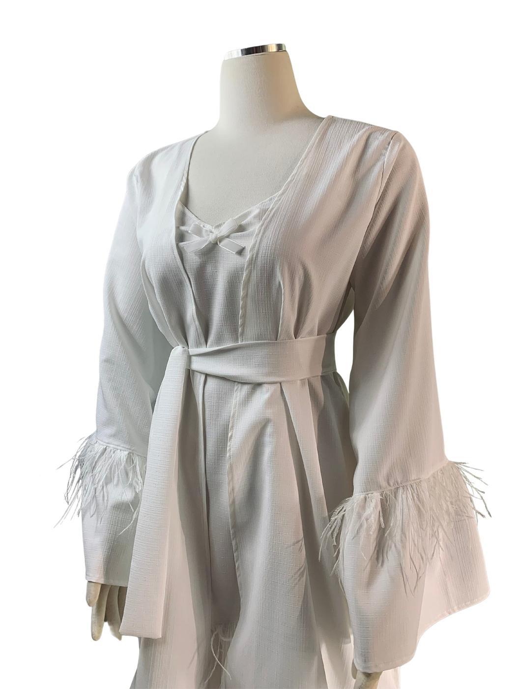 White Feather Getting Ready Kimono + Slip - Image 2