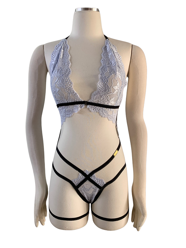 Garter Bra Blue & Black Set