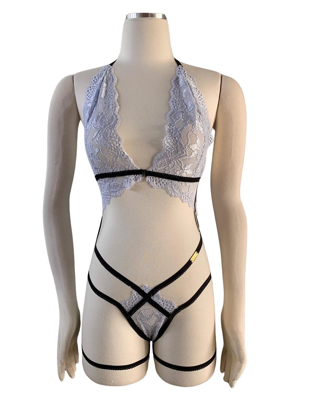 Garter Bra Blue & Black Set