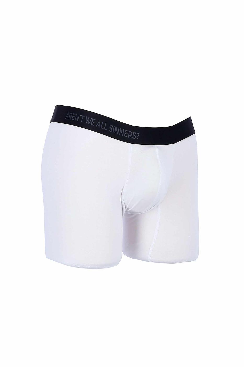 "AREN'T WE ALL SINNERS?" White Cotton Boxer Brief