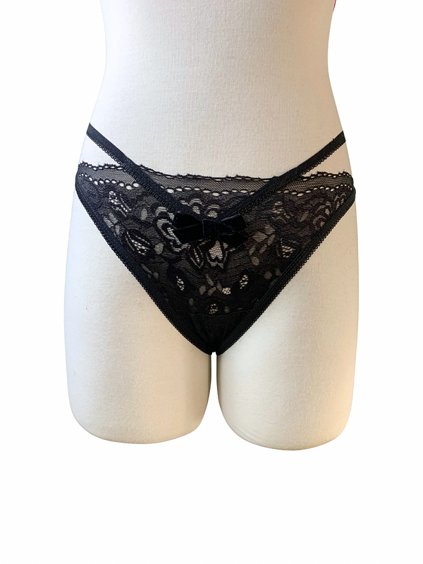 Black Double Bow Thong