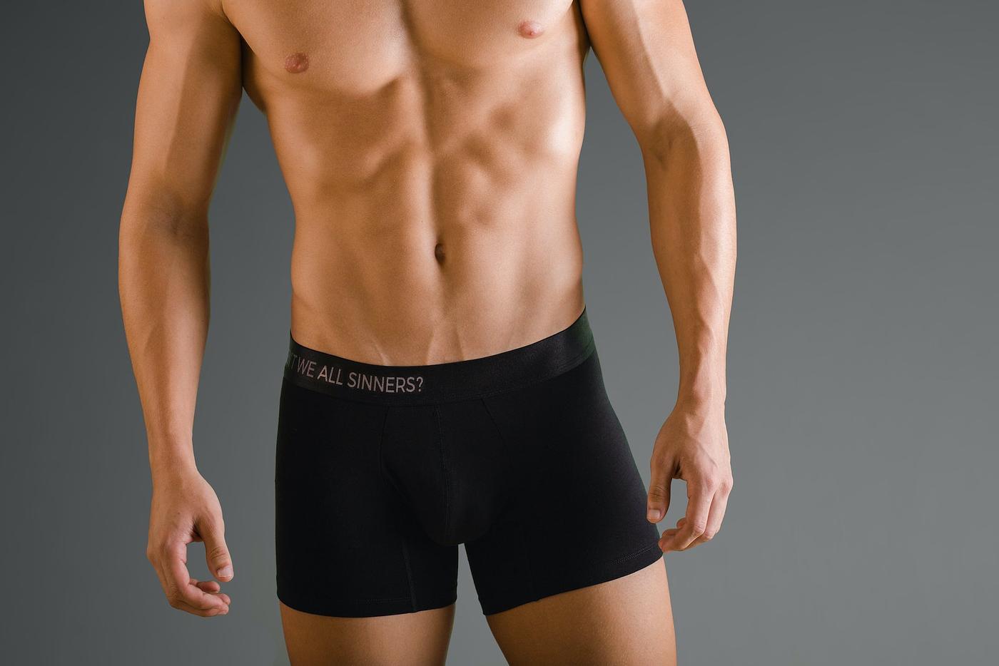 "AREN'T WE ALL SINNERS?" Black Cotton Trunk - Image 4