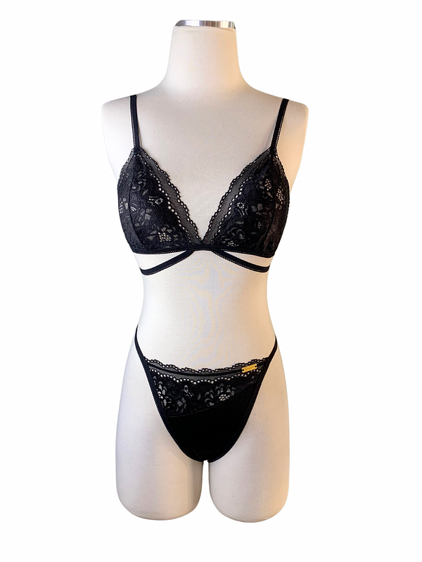 Asymmetrical Black Lingerie Set