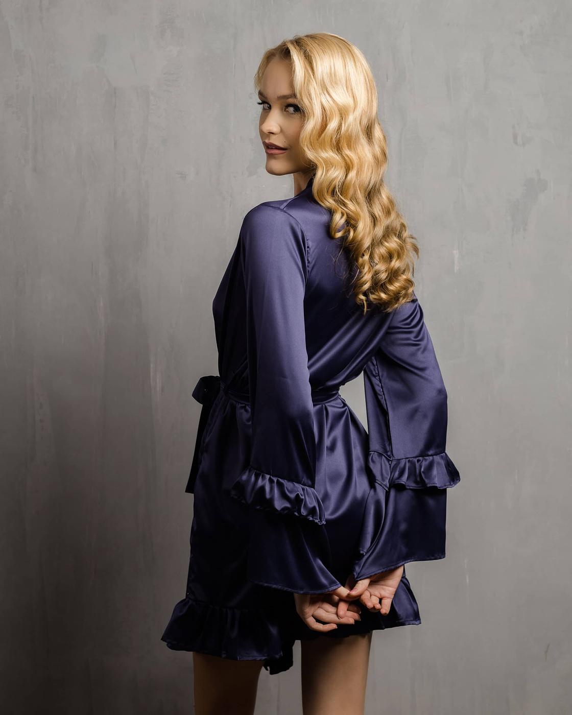 Deep Blue Long Sleeved Satin Kimono - Image 2